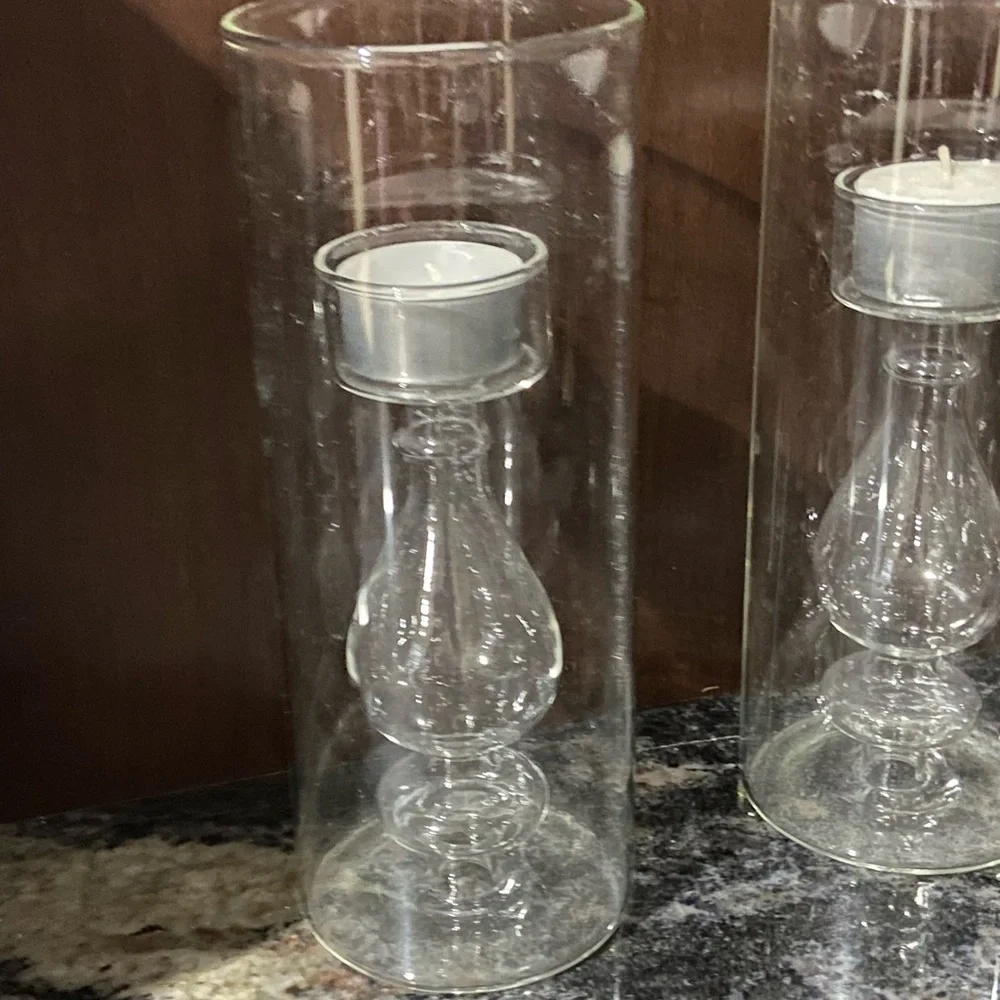 Crate&Barrel 2 Hand Blown Glass Cylinder Candle Tealight Holders Built Ins